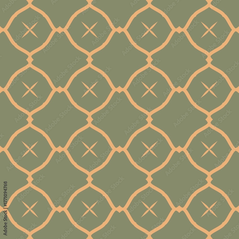 Fototapeta premium Seamless geometric pattern with interlocking diamond shapes in green and beige