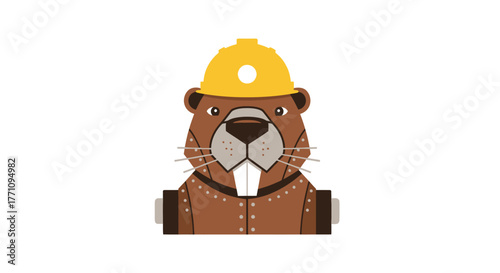 Diligent beaver construction worker in yellow hard hat ready to build and create with determination and focus on essential projects