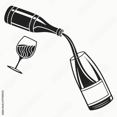 Wine bottle pouring into a glass with liquid vector illustration