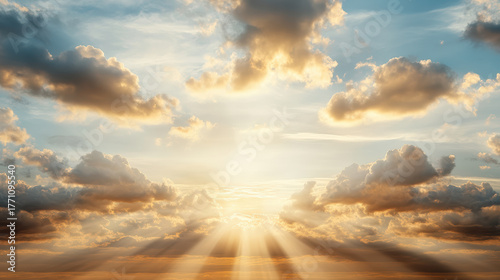 Fototapeta Naklejka Na Ścianę i Meble -  Soft pastel orange sky filled with warm light, creating serene atmosphere