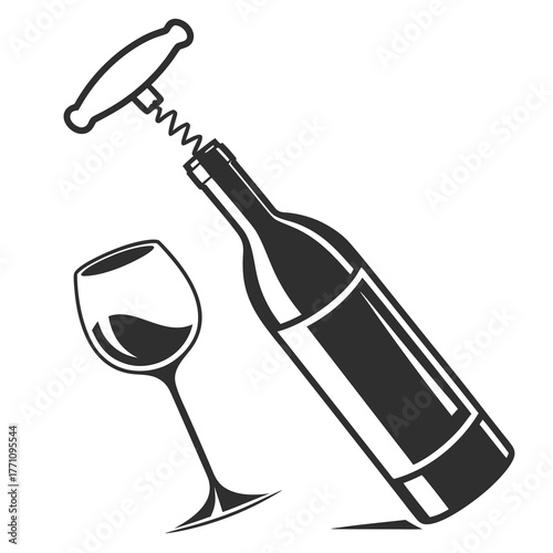 Wine Bottle Corkscrew and Glass with Dark Red Wine glass beverage