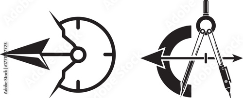 Geometric Vector Icons of Compass, Arrows, and Drawing Tools