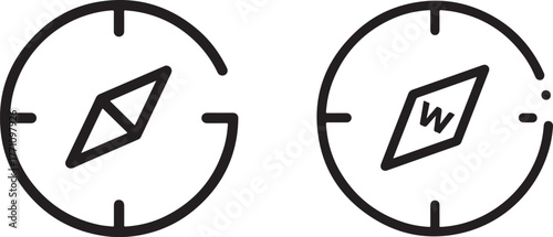 Minimalist Line Art Compass Icons with Geometric Directional Symbols