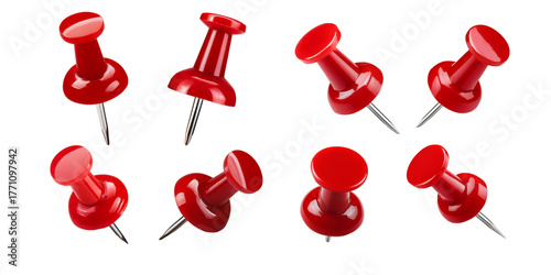 Red push pins PNG collection isolated on transparent background