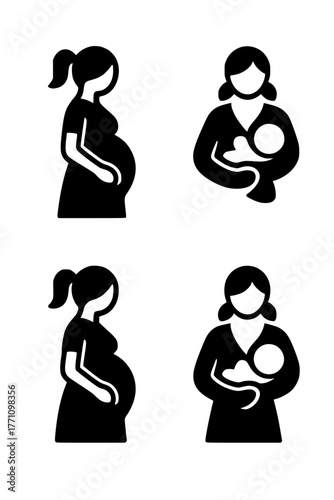 pregnant mother and breastfeeding mother icon set 