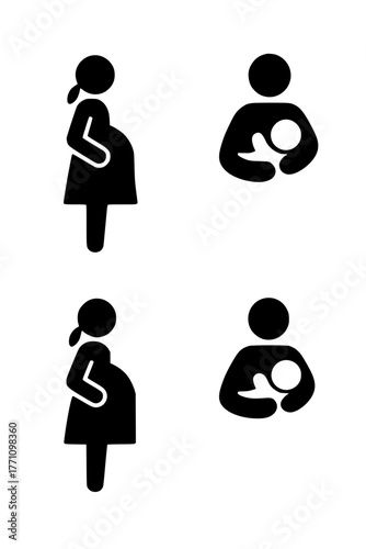 pregnant mother and breastfeeding mother icon set 