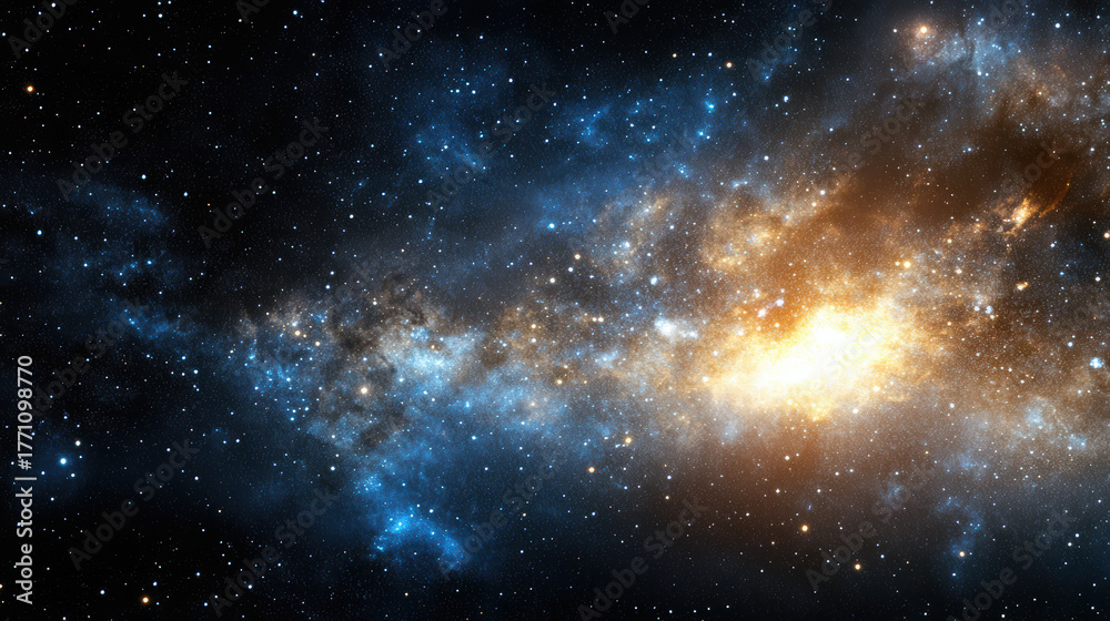 Naklejka premium Vibrant cosmic nebula with bright stars and deep space colors creates ethereal atmosphere