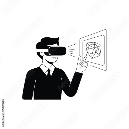 VR Architect Silhouette. Virtual Reality Design and 3D Modeling Concept