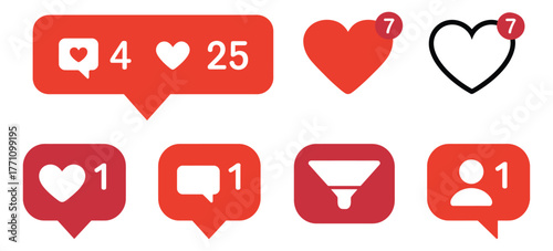 Social media icon collection with likes comments notifications followers interaction symbols and interactive buttons for website apps social engagement campaigns online branding and marketing projects