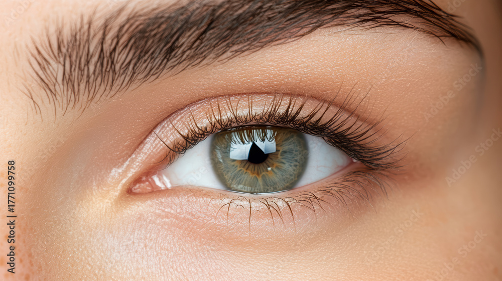 Obraz premium Close up of human eye showcasing intricate details, including iris and eyelashes, with natural