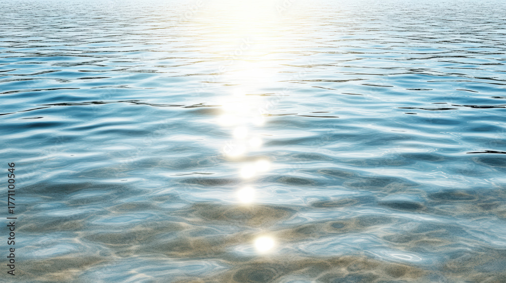 Naklejka premium Sunlight reflecting on water surface creates cinematic shimmer, evoking tranquility and beauty