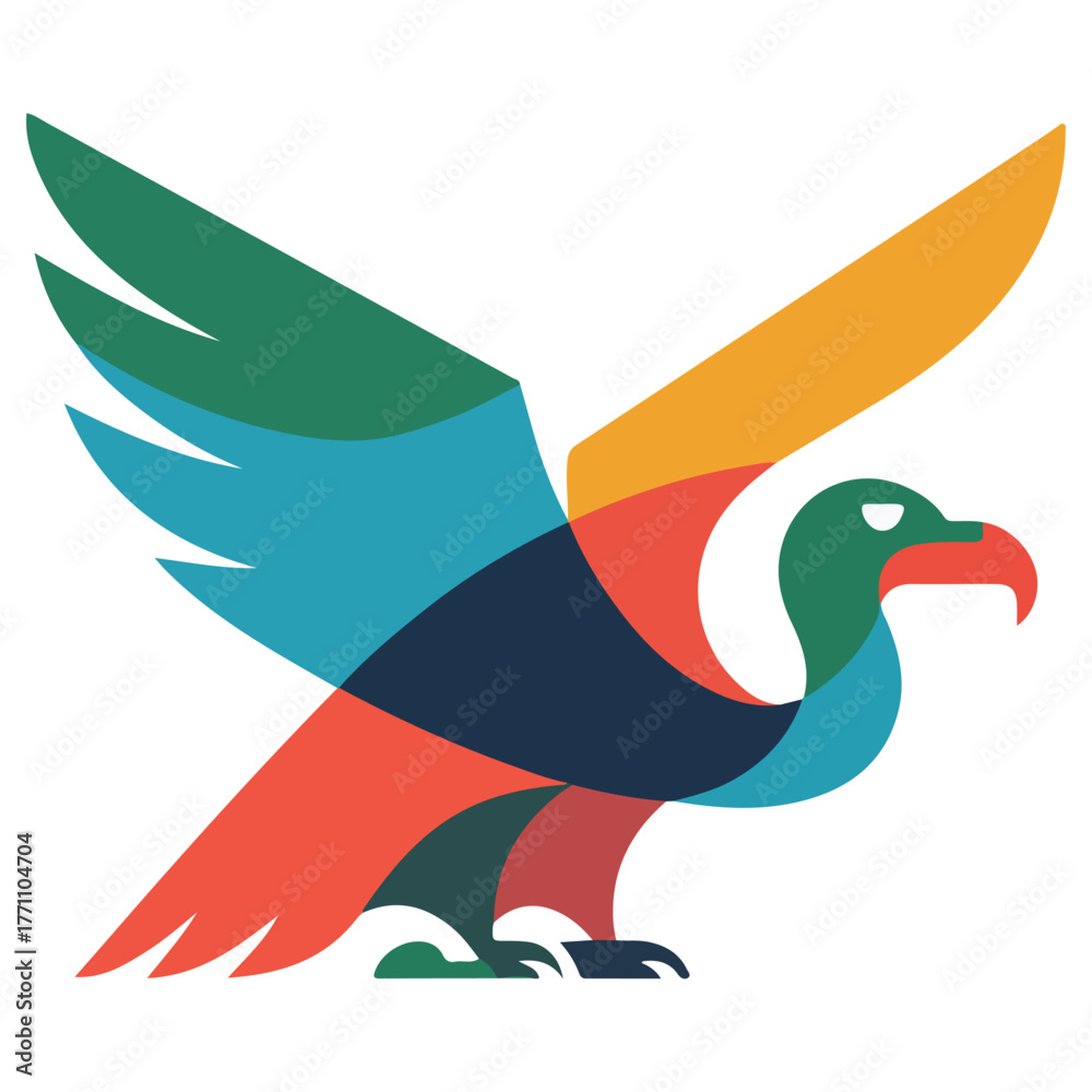 Naklejka premium A colorful, stylized eagle spreading its wings, a symbol of freedom