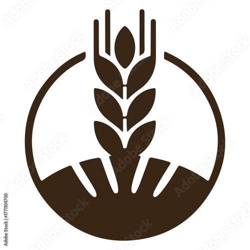 The simple brown illustration of a wheat logo on a bright background. It represents natural, organic, and healthy food concepts