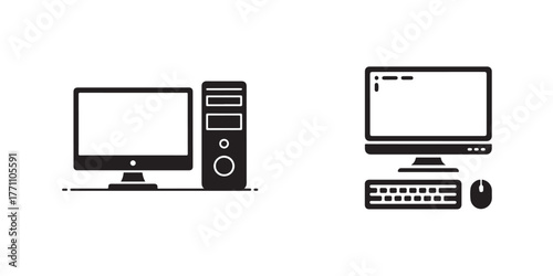 Computer icon, Home desktop computer personal PC flat vector icon for apps and websites, monitor symbol icon, Vector illustration EPS 10.
