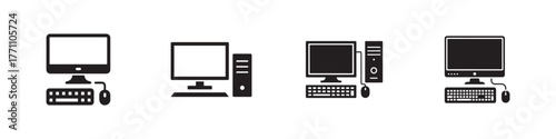 Computer icons set, Computer different style, Desktop computer line icon, Desktop symbol icon, Vector illustration EPS 10.