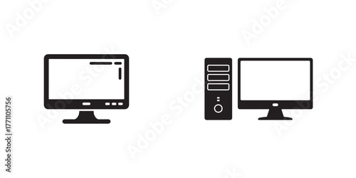 Desktop computer icon, personal PC flat vector icon, pc monitor icon, Vector illustration EPS 10.