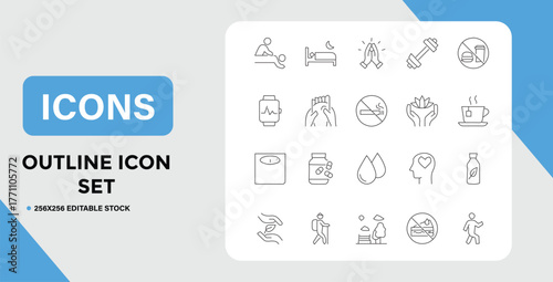 Collection of Health and Wellness Outline Icons for a Clean and Simple Design
