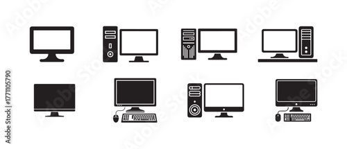 Computer icons set, Computer different style, Desktop computer line icon, Desktop symbol icon, Vector illustration EPS 10.