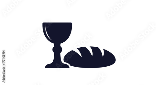 A stylized silhouette of a Christian chalice and a loaf of bread, representing the sacrament of Eucharist or Holy Communion.