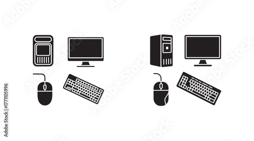 Computer icons set, Computer different style, Desktop computer line icon, Desktop symbol icon, Vector illustration EPS 10.