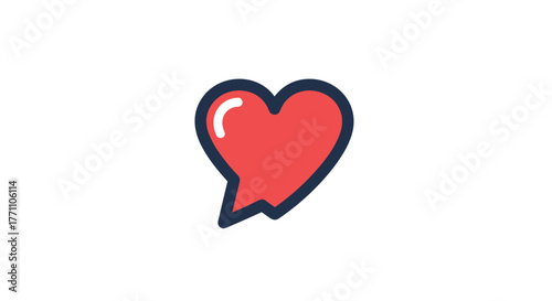 Red heart shaped like a speech bubble with a dark outline and a white highlight, symbolizing love and communication.