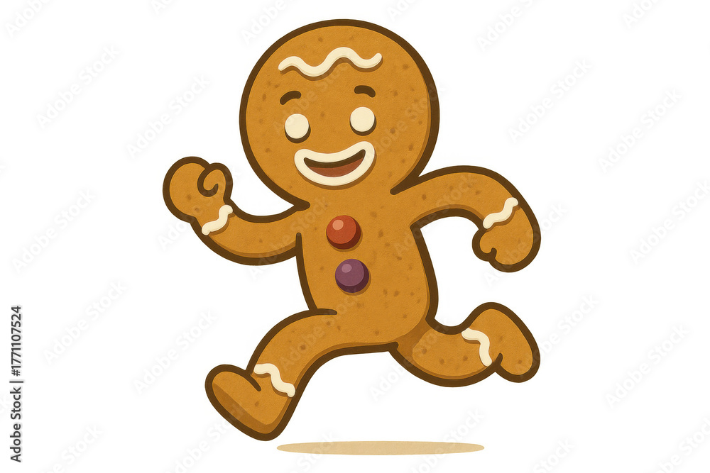 Obraz premium Gingerbread man running, happy cookie cartoon character enjoying a festive run, transparent background