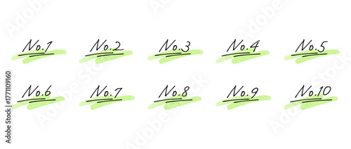 手書きの数字あしらいセット　ナンバー/No.　水彩風塗り(グローバルカラーで色変更可能)