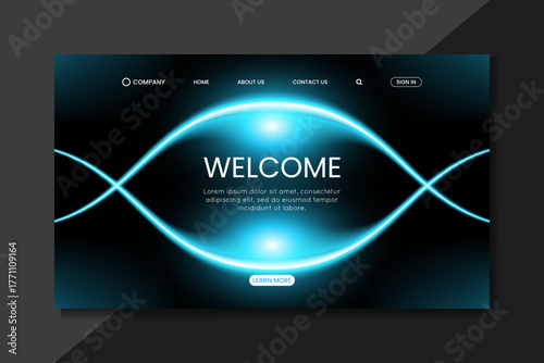 Futuristic Neon Wave Landing Page Design — Modern Blue Glowing Web Template Background