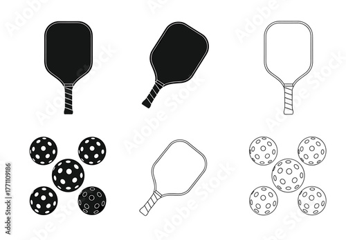 Dynamic pickleball paddles and balls set for sports graphic design and playful game promotion