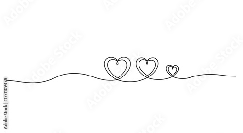 Three abstract hearts drawn with a single continuous line, depicting love, family, and connection in varying sizes, against a white background.