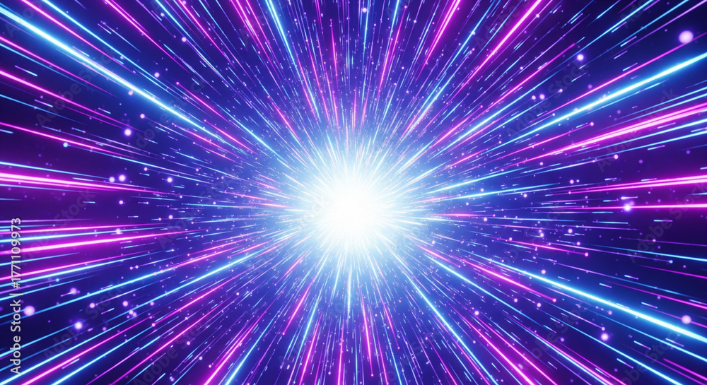 Fototapeta premium Light burst energy travel abstract purple blue glowing lines speed motion Colorful space-like focus line effect background