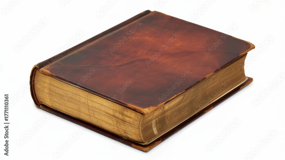 Obraz premium Antique Burgundy Leather Book Wear Patina White Background