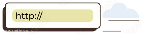 Browser URL bar displaying http with cloud shape in background. Ideal for internet concepts, digital communication, web design, networking, cloud computing, online navigation, simple flat metaphor