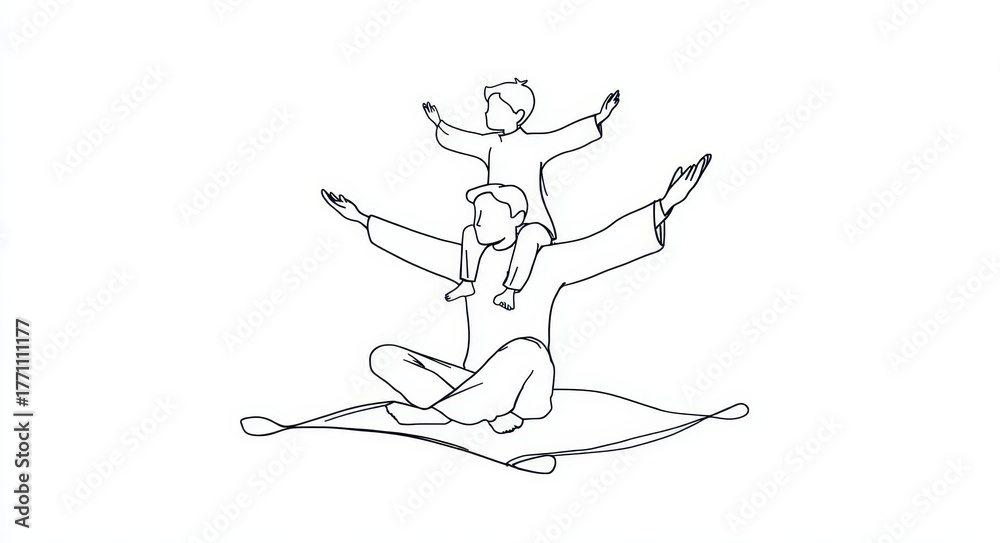 Obraz premium Vibrant photo of a father and son performing a yoga pose together on a mat