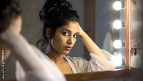 woman brushing her hair