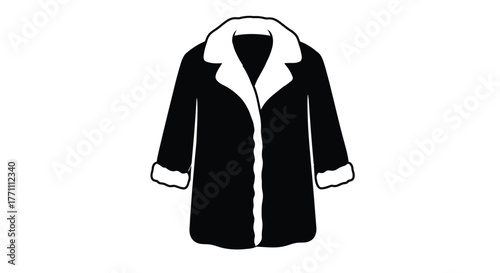 Simple black and white illustration of a winter coat with fur trim