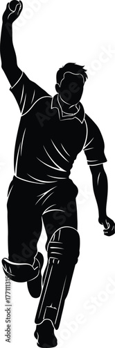 Silhouette of a cricket bowler in action