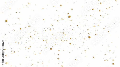 Golden confetti sparkles and dots float against a clean white background, creating a festive and elegant visual effect perfect for celebrations.