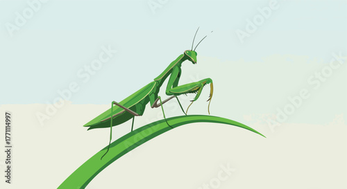 Green mantis on grass blade
