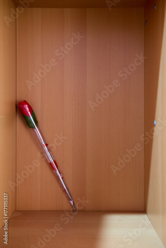 Single Rose in Empty Wooden Box Corner