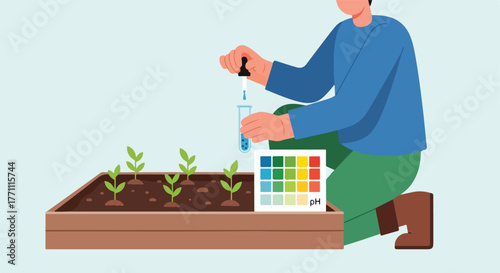 Person analyzing soil pH in a garden