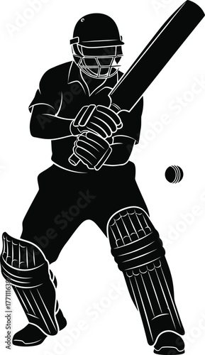 Silhouette of a cricket batsman in action