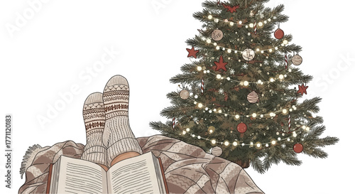 Person relaxing with a good book while wearing warm cozy socks.