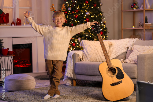Cute little boy in reindeer...