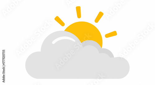 Vector icon of sun behind a cloud, partly sunny weather symbol, flat modern design, isolated on white background.