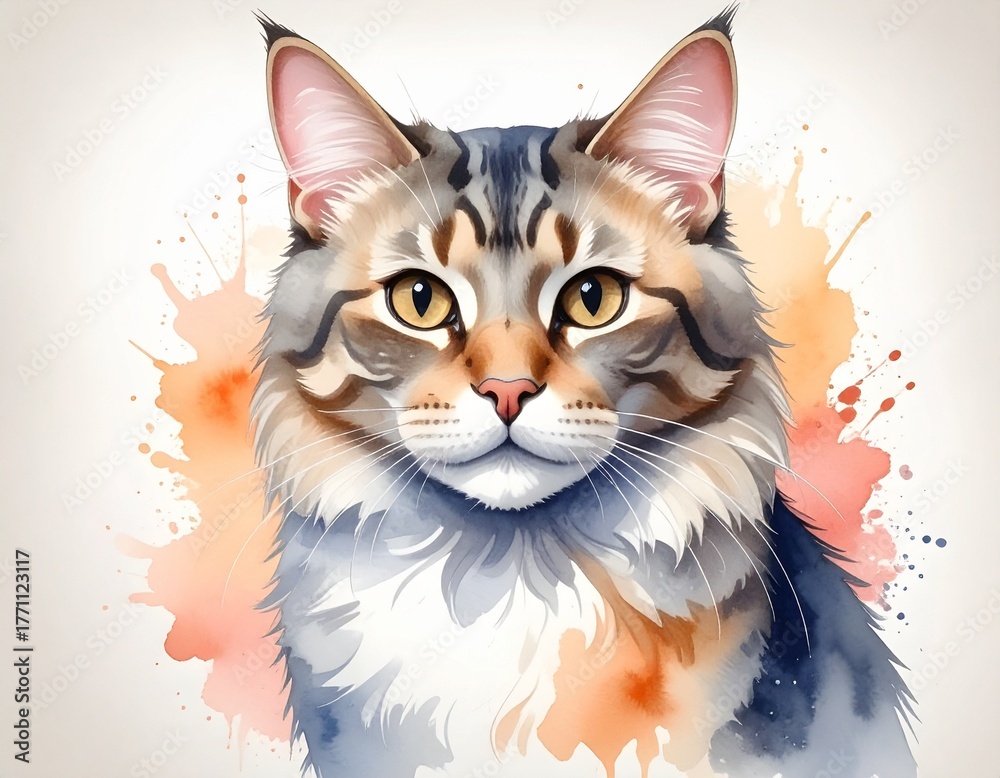 Obraz premium Beautiful watercolor-style illustration of a cat