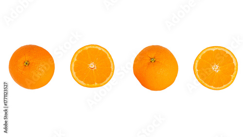 Orange fruit slice isolated on transparent background. Top view. Flat lay