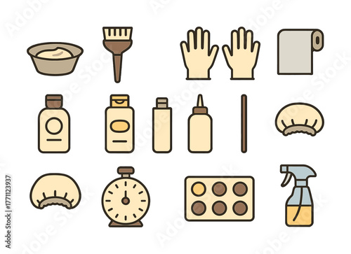 Hair salon tools and supplies icons set for hairdressing and styling