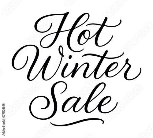 Hot winter sale typography in elegant black script on white background
