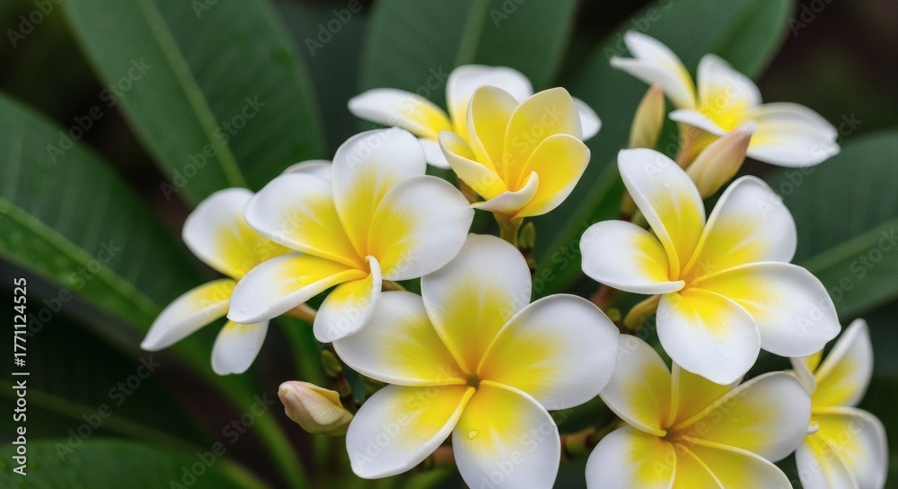 Fototapeta premium Exotic Frangipani Bloom Lush with Tropical, and Serene.